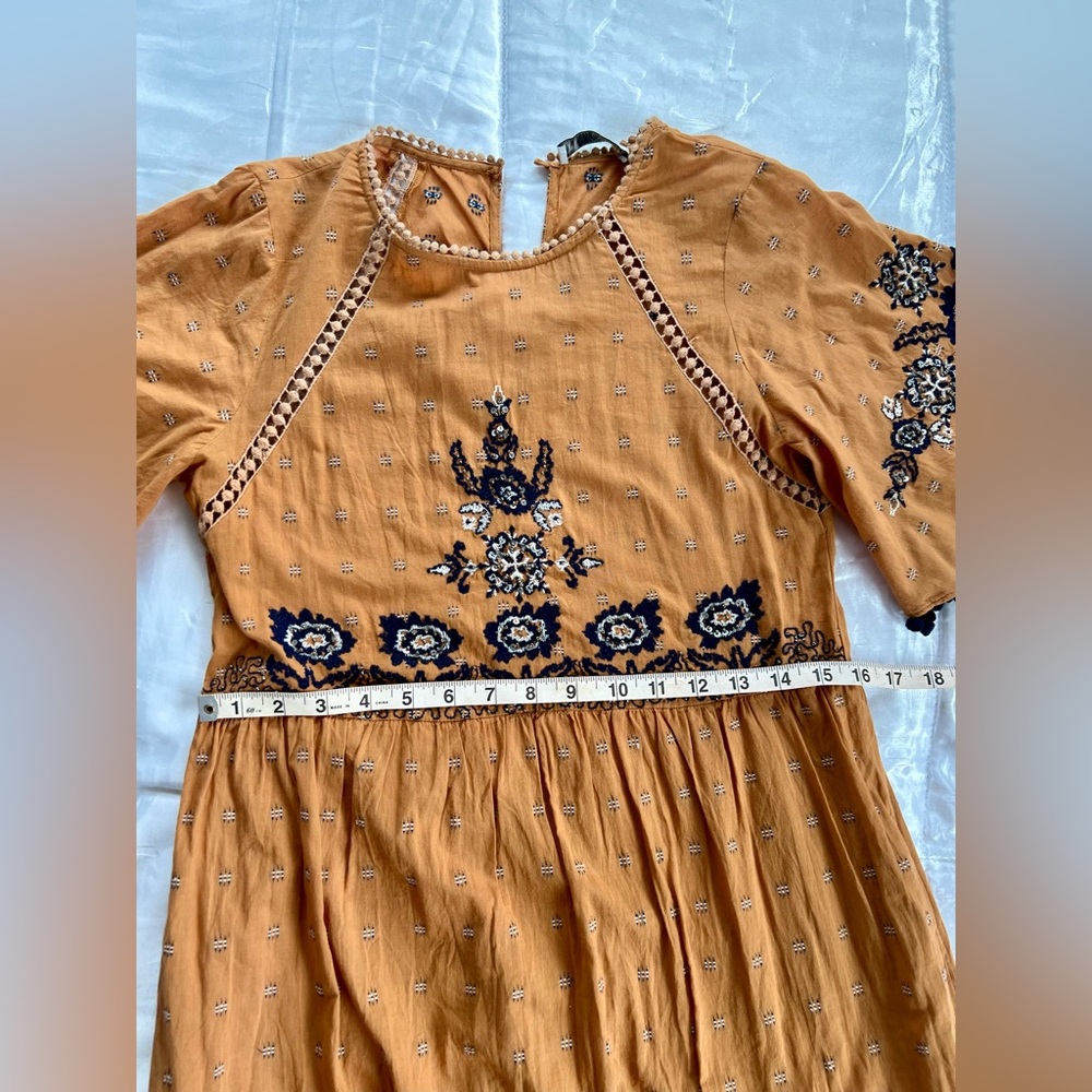 Zara TRF Woman Embroidered Mustard Midi Dress - Picture 6 of 15